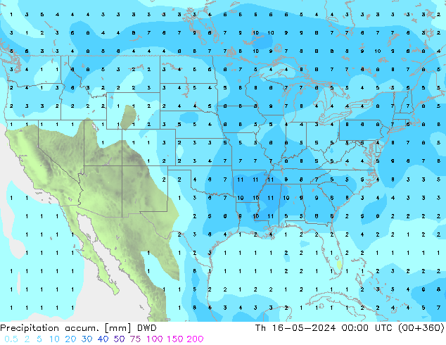 Precipitation accum. DWD Qui 16.05.2024 00 UTC