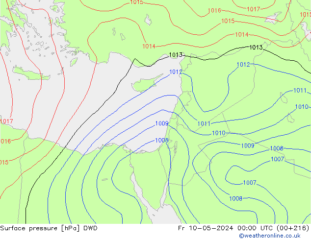 Atmosférický tlak DWD Pá 10.05.2024 00 UTC