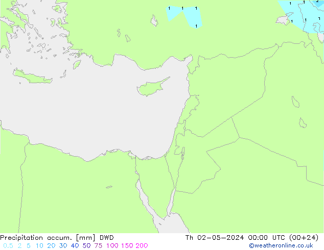 Precipitation accum. DWD Qui 02.05.2024 00 UTC