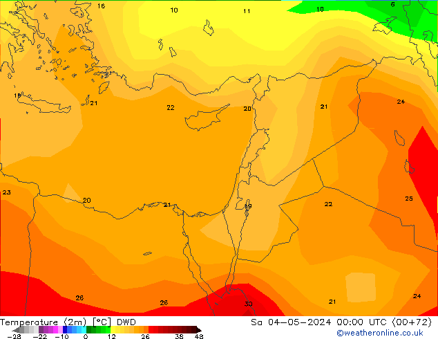 Temperatura (2m) DWD Sáb 04.05.2024 00 UTC