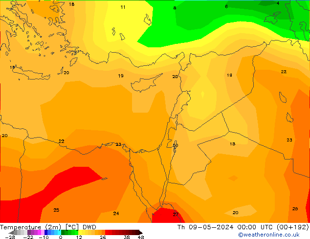 Temperature (2m) DWD Čt 09.05.2024 00 UTC