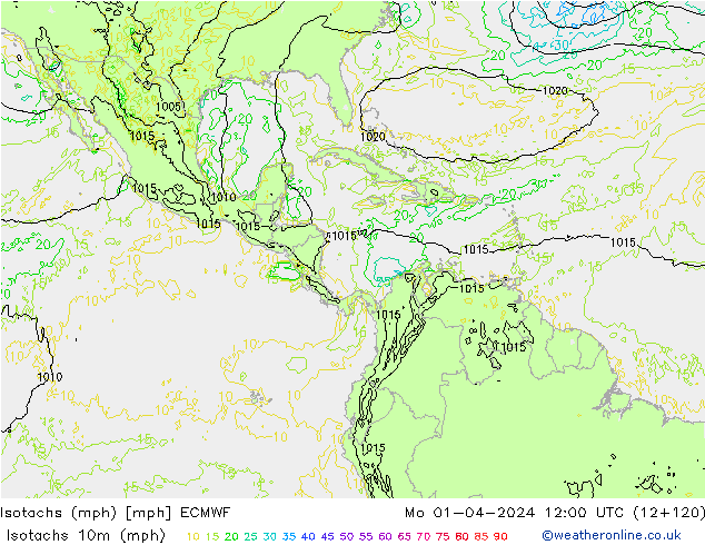 Isotachs (mph) ECMWF Mo 01.04.2024 12 UTC
