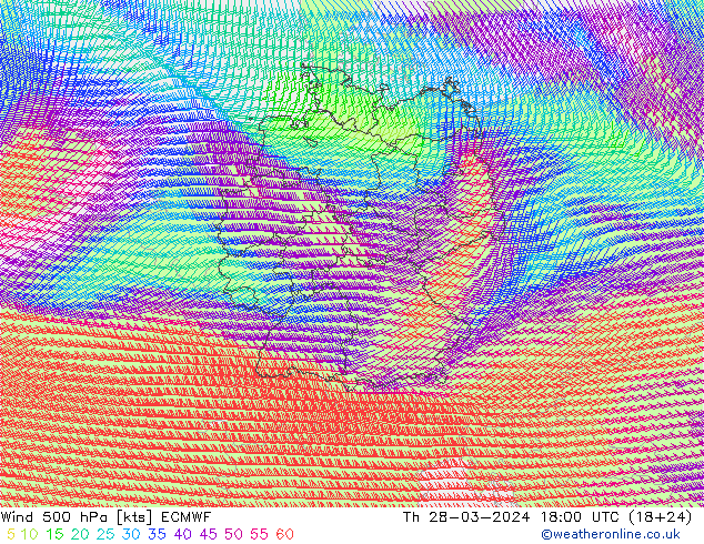 wiatr 500 hPa ECMWF czw. 28.03.2024 18 UTC