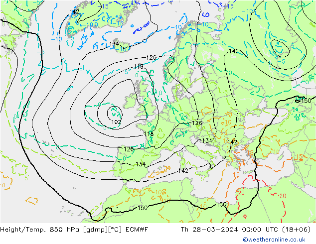 Z500/Rain (+SLP)/Z850 ECMWF Do 28.03.2024 00 UTC