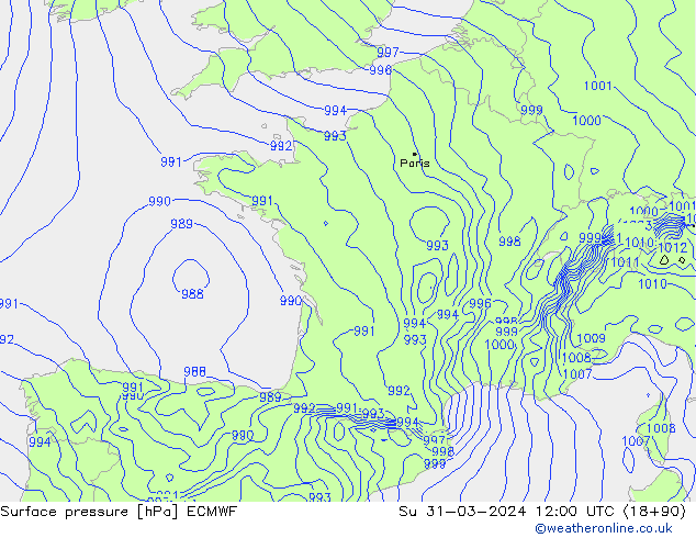 Bodendruck ECMWF So 31.03.2024 12 UTC
