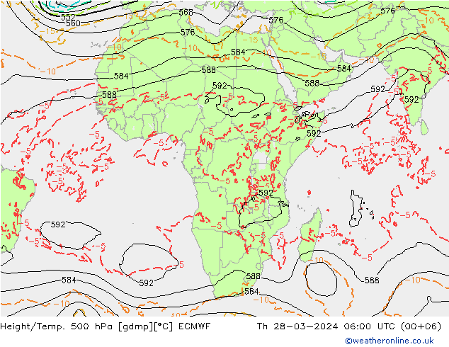 Z500/Rain (+SLP)/Z850 ECMWF jue 28.03.2024 06 UTC