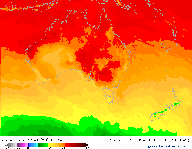 Temperature (2m) ECMWF Sa 30.03.2024 00 UTC