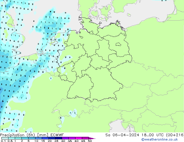 Precipitation (6h) ECMWF Sa 06.04.2024 00 UTC