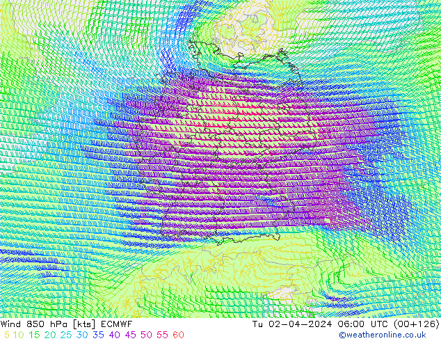 Wind 850 hPa ECMWF Tu 02.04.2024 06 UTC