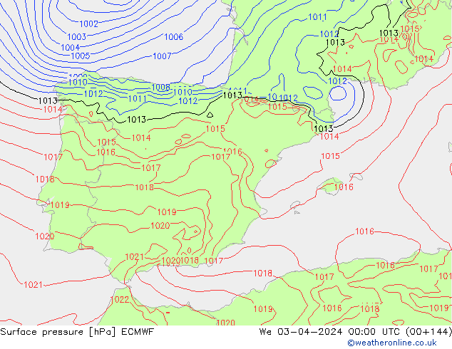 Surface pressure ECMWF We 03.04.2024 00 UTC