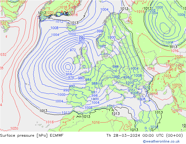 Atmosférický tlak ECMWF Čt 28.03.2024 00 UTC
