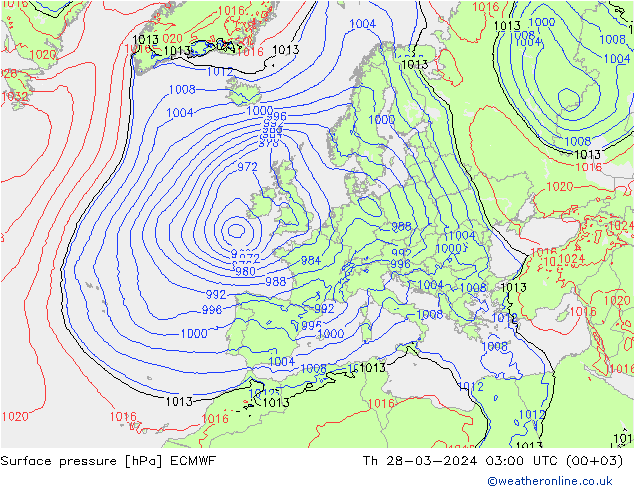 Luchtdruk (Grond) ECMWF do 28.03.2024 03 UTC