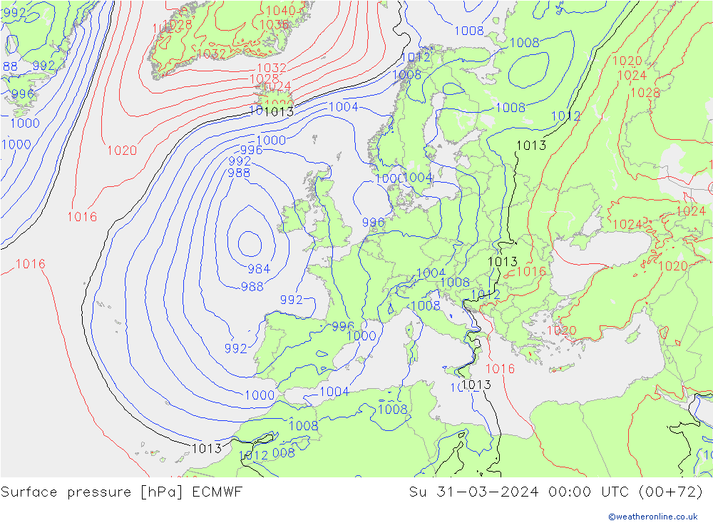 Pressione al suolo ECMWF dom 31.03.2024 00 UTC