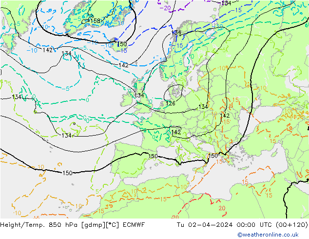 Z500/Rain (+SLP)/Z850 ECMWF Di 02.04.2024 00 UTC