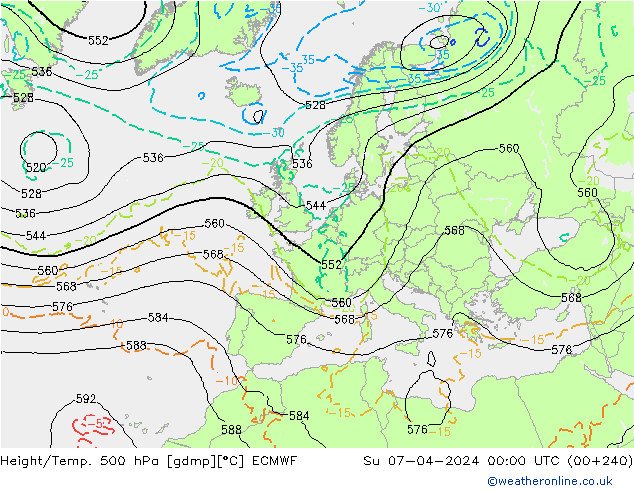 Z500/Rain (+SLP)/Z850 ECMWF So 07.04.2024 00 UTC