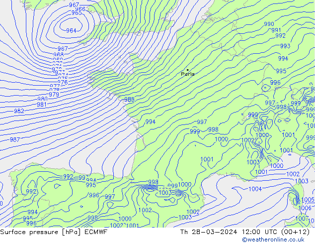 Bodendruck ECMWF Do 28.03.2024 12 UTC