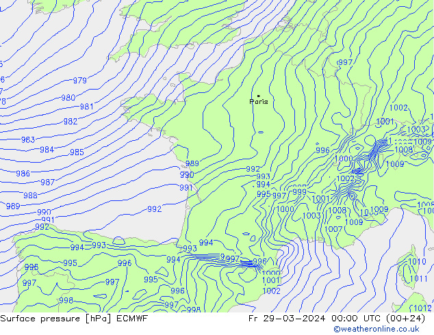 Luchtdruk (Grond) ECMWF vr 29.03.2024 00 UTC