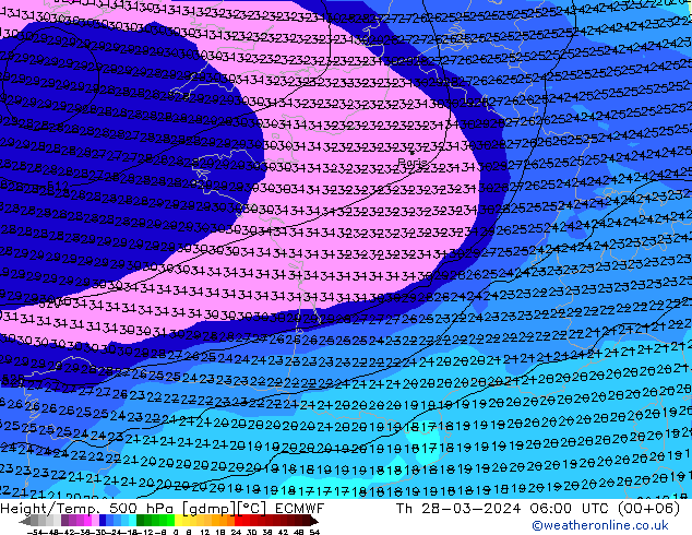 Z500/Rain (+SLP)/Z850 ECMWF Do 28.03.2024 06 UTC