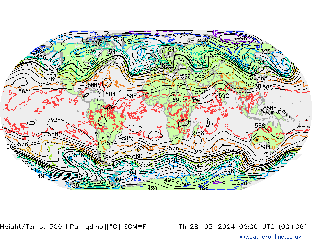 Z500/Rain (+SLP)/Z850 ECMWF Do 28.03.2024 06 UTC