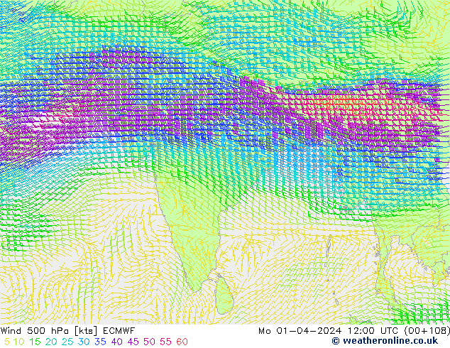 Wind 500 hPa ECMWF Mo 01.04.2024 12 UTC