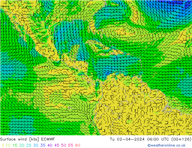 Surface wind ECMWF Tu 02.04.2024 06 UTC