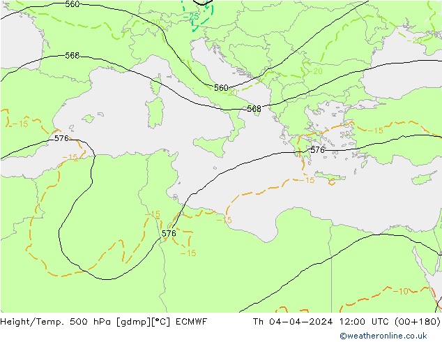 Z500/Rain (+SLP)/Z850 ECMWF Th 04.04.2024 12 UTC
