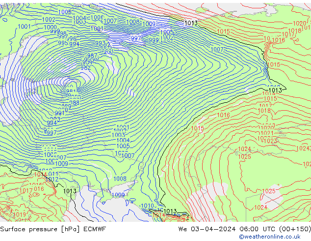 Atmosférický tlak ECMWF St 03.04.2024 06 UTC