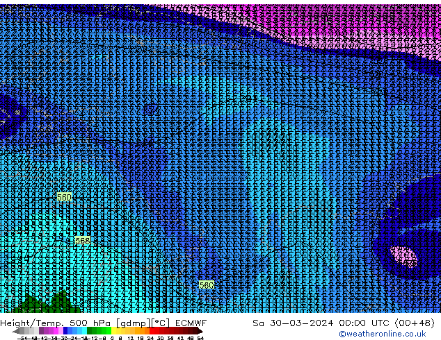 Height/Temp. 500 hPa ECMWF Sa 30.03.2024 00 UTC