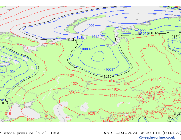 Atmosférický tlak ECMWF Po 01.04.2024 06 UTC