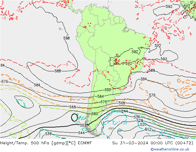 Yükseklik/Sıc. 500 hPa ECMWF Paz 31.03.2024 00 UTC