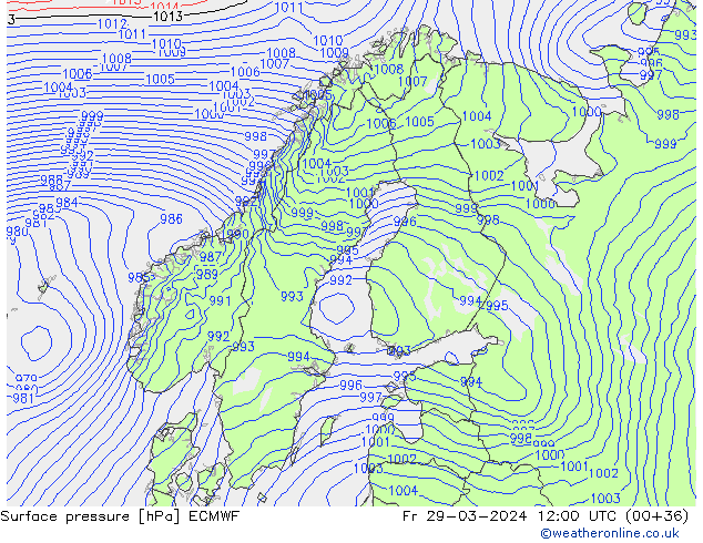 Surface pressure ECMWF Fr 29.03.2024 12 UTC