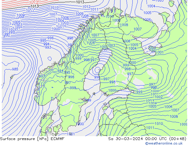 Pressione al suolo ECMWF sab 30.03.2024 00 UTC