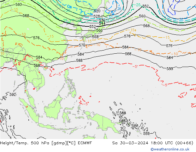 Z500/Rain (+SLP)/Z850 ECMWF Sa 30.03.2024 18 UTC