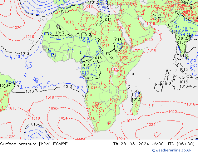pressão do solo ECMWF Qui 28.03.2024 06 UTC