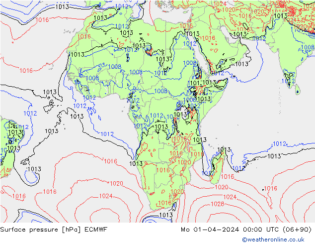 Luchtdruk (Grond) ECMWF ma 01.04.2024 00 UTC