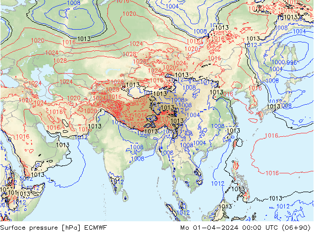 Luchtdruk (Grond) ECMWF ma 01.04.2024 00 UTC