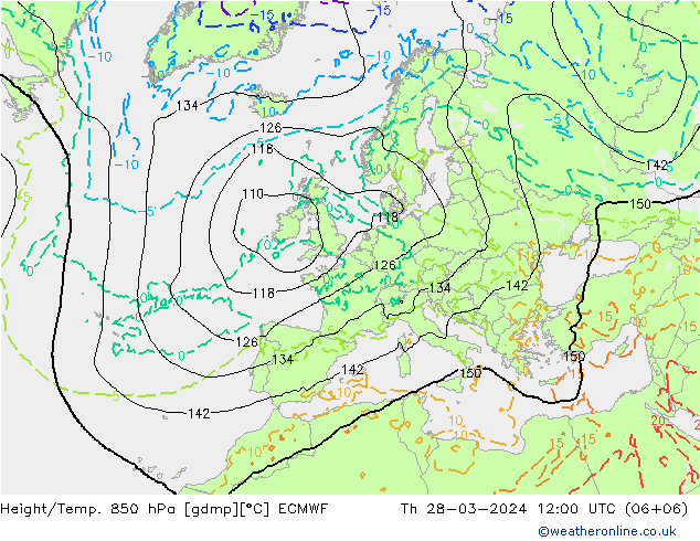 Z500/Rain (+SLP)/Z850 ECMWF czw. 28.03.2024 12 UTC
