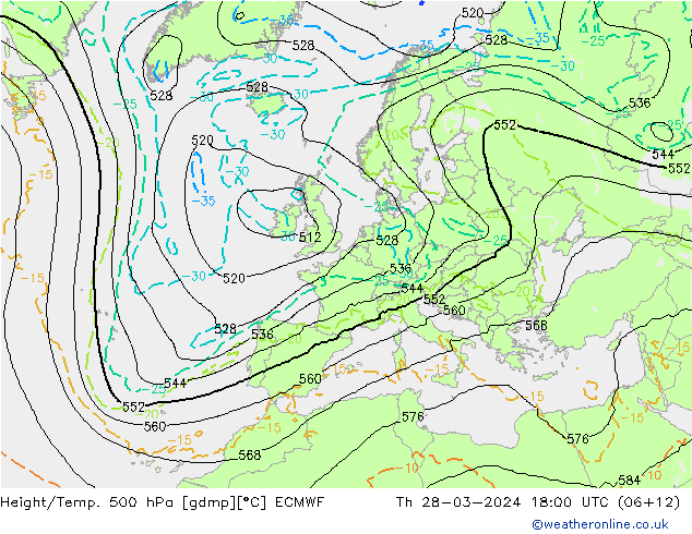 Z500/Rain (+SLP)/Z850 ECMWF Do 28.03.2024 18 UTC