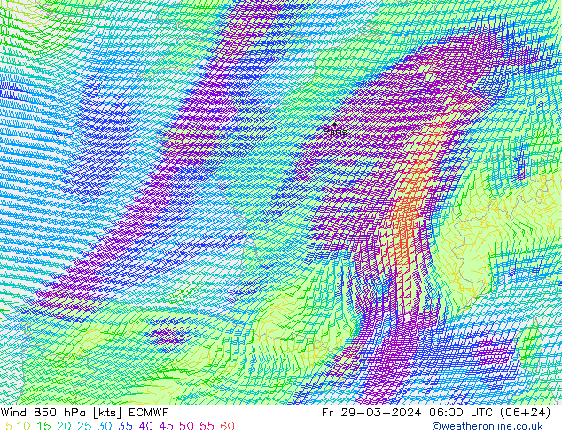 Wind 850 hPa ECMWF Fr 29.03.2024 06 UTC