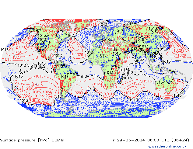 Atmosférický tlak ECMWF Pá 29.03.2024 06 UTC