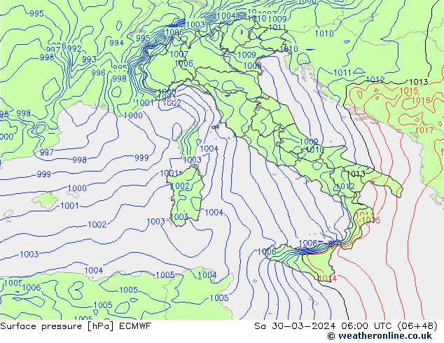 Pressione al suolo ECMWF sab 30.03.2024 06 UTC