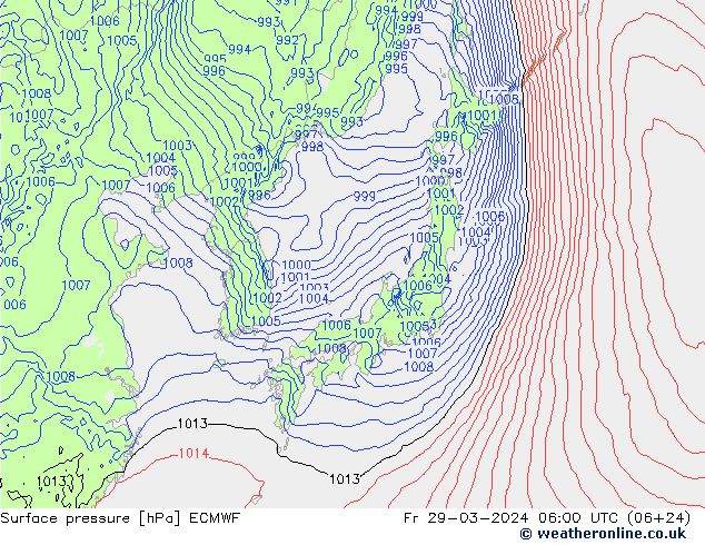 pressão do solo ECMWF Sex 29.03.2024 06 UTC