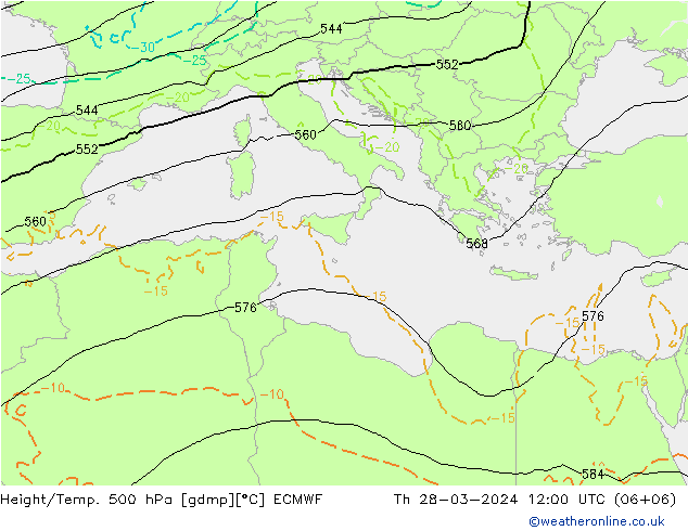 Z500/Rain (+SLP)/Z850 ECMWF  28.03.2024 12 UTC