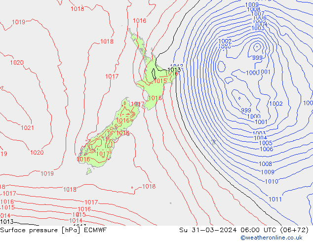 pressão do solo ECMWF Dom 31.03.2024 06 UTC