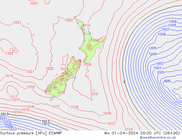 Pressione al suolo ECMWF lun 01.04.2024 00 UTC