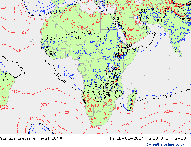 Presión superficial ECMWF jue 28.03.2024 12 UTC
