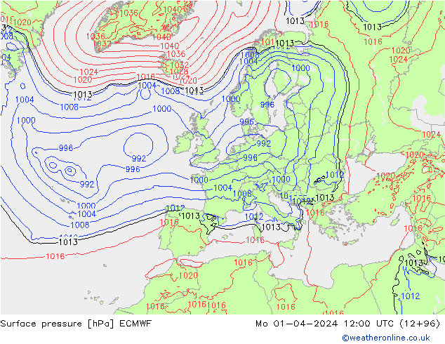 Bodendruck ECMWF Mo 01.04.2024 12 UTC