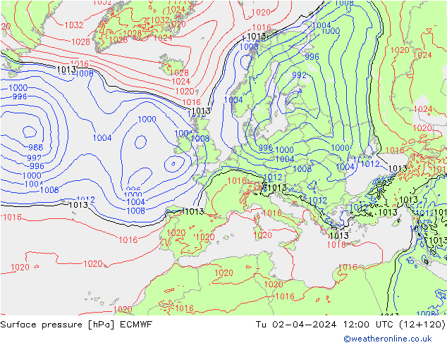 Bodendruck ECMWF Di 02.04.2024 12 UTC