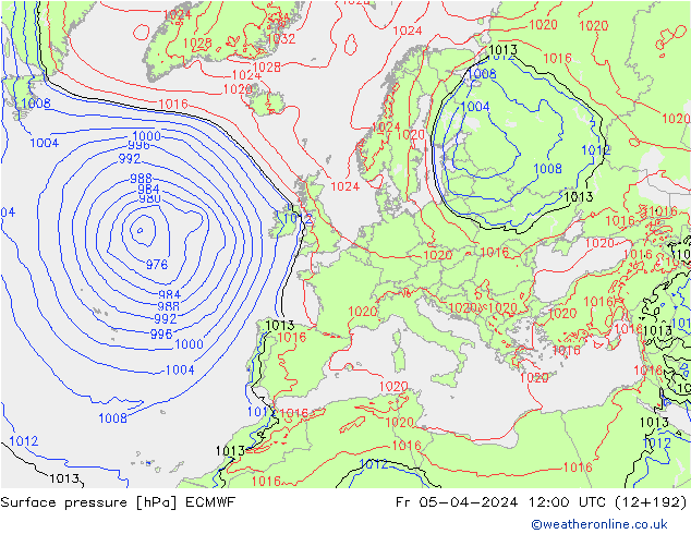 Bodendruck ECMWF Fr 05.04.2024 12 UTC