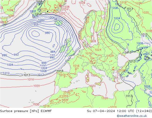 Pressione al suolo ECMWF dom 07.04.2024 12 UTC